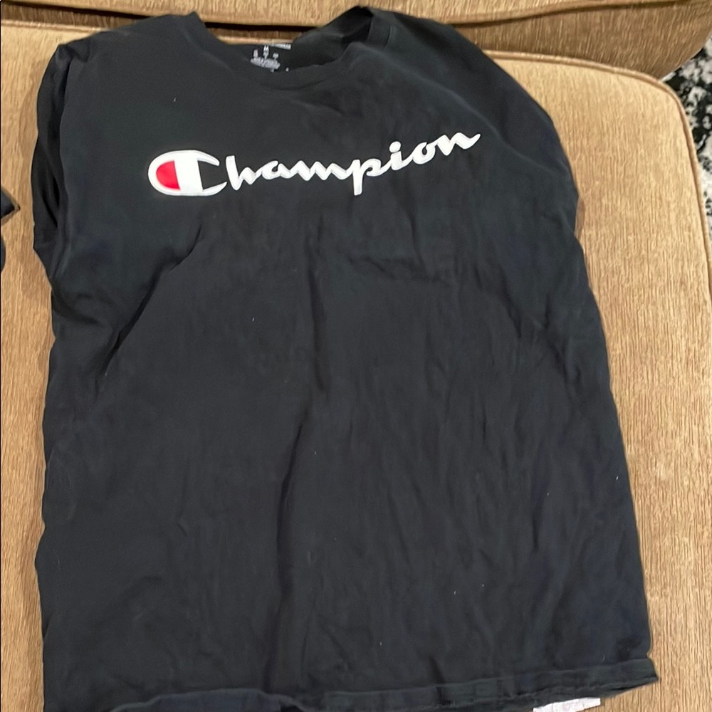 Champion Black Tee with Red and White Logo